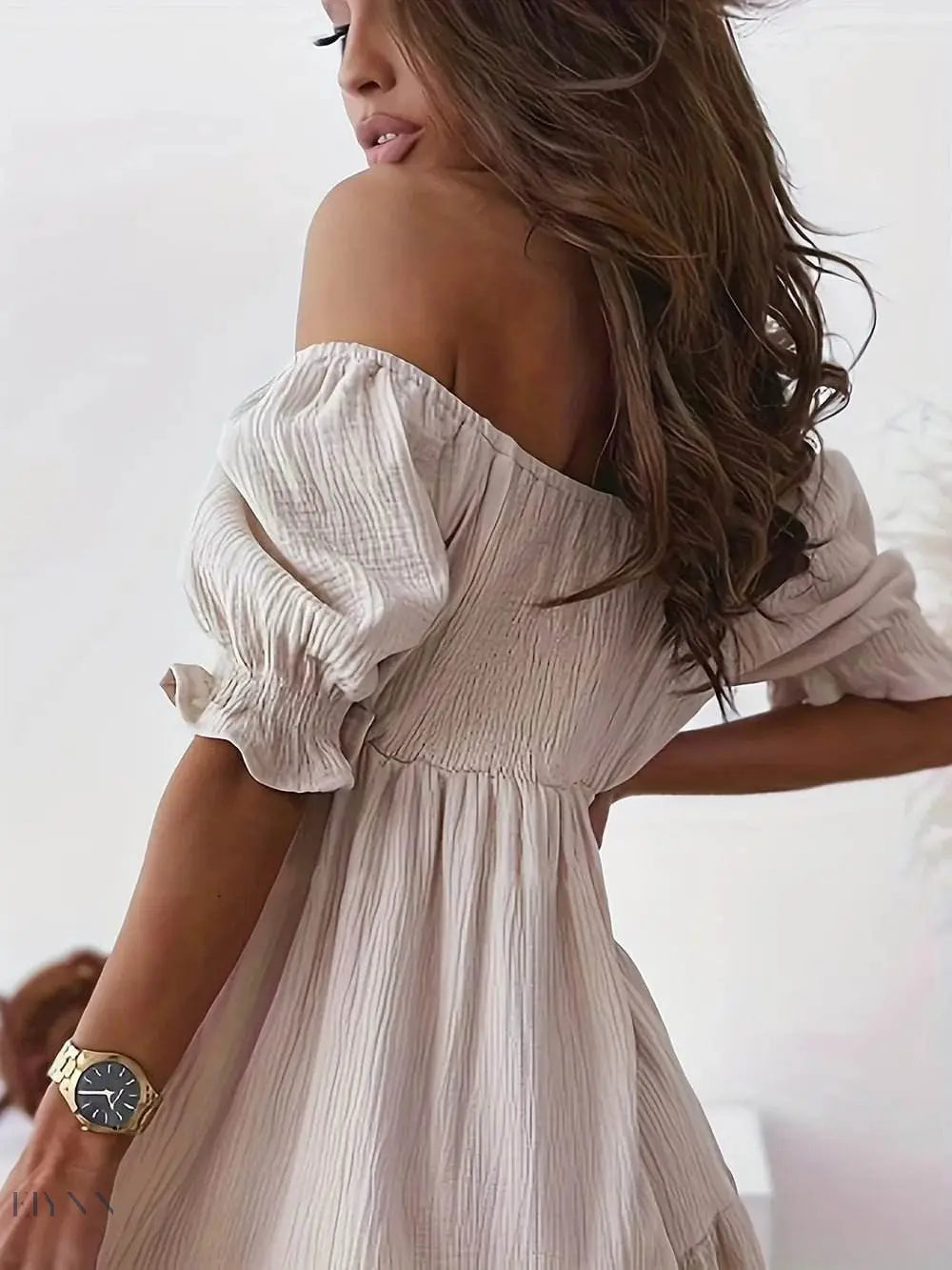 Ruffled Off-Shoulder Dress with Short Sleeves - EBYNN