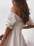 Ruffled Off-Shoulder Dress with Short Sleeves - EBYNN