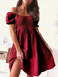 Ruffled Off-Shoulder Dress with Short Sleeves - EBYNN