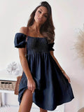 Ruffled Off-Shoulder Dress with Short Sleeves - EBYNN
