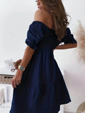 Ruffled Off-Shoulder Dress with Short Sleeves - EBYNN