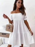 Ruffled Off-Shoulder Dress with Short Sleeves - EBYNN