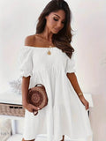 Ruffled Off-Shoulder Dress with Short Sleeves - EBYNN