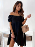 Ruffled Off-Shoulder Dress with Short Sleeves - EBYNN
