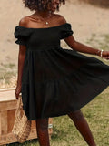 Ruffled Off-Shoulder Dress with Short Sleeves - EBYNN