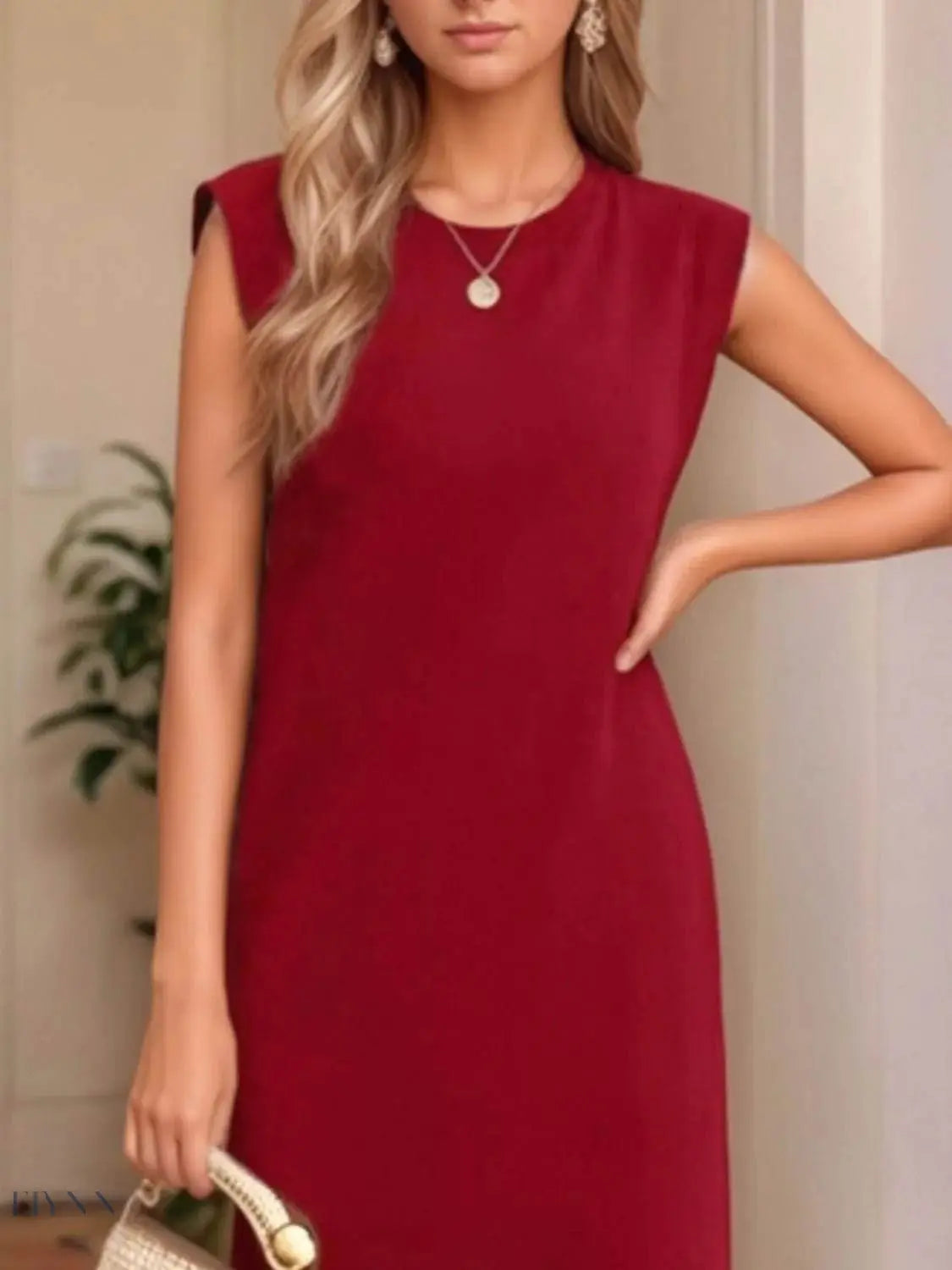 Plus Size Maxi Tank Dress with Slit and Round Neck Design - EBYNN