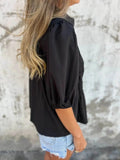 Plus Size Puff Sleeve Blouse with Smocked Design - EBYNN