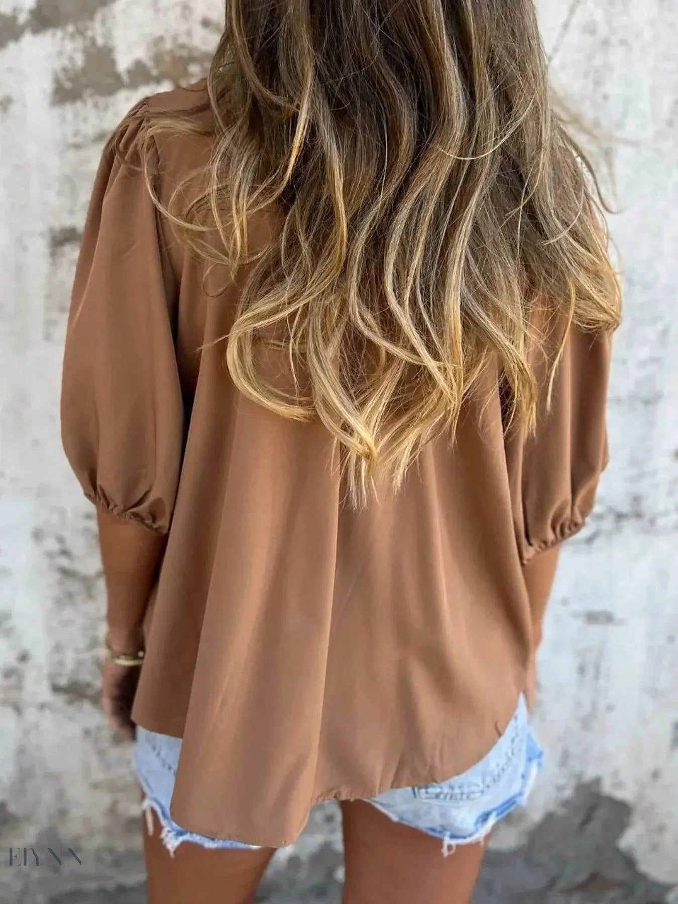 Plus Size Puff Sleeve Blouse with Smocked Design - EBYNN