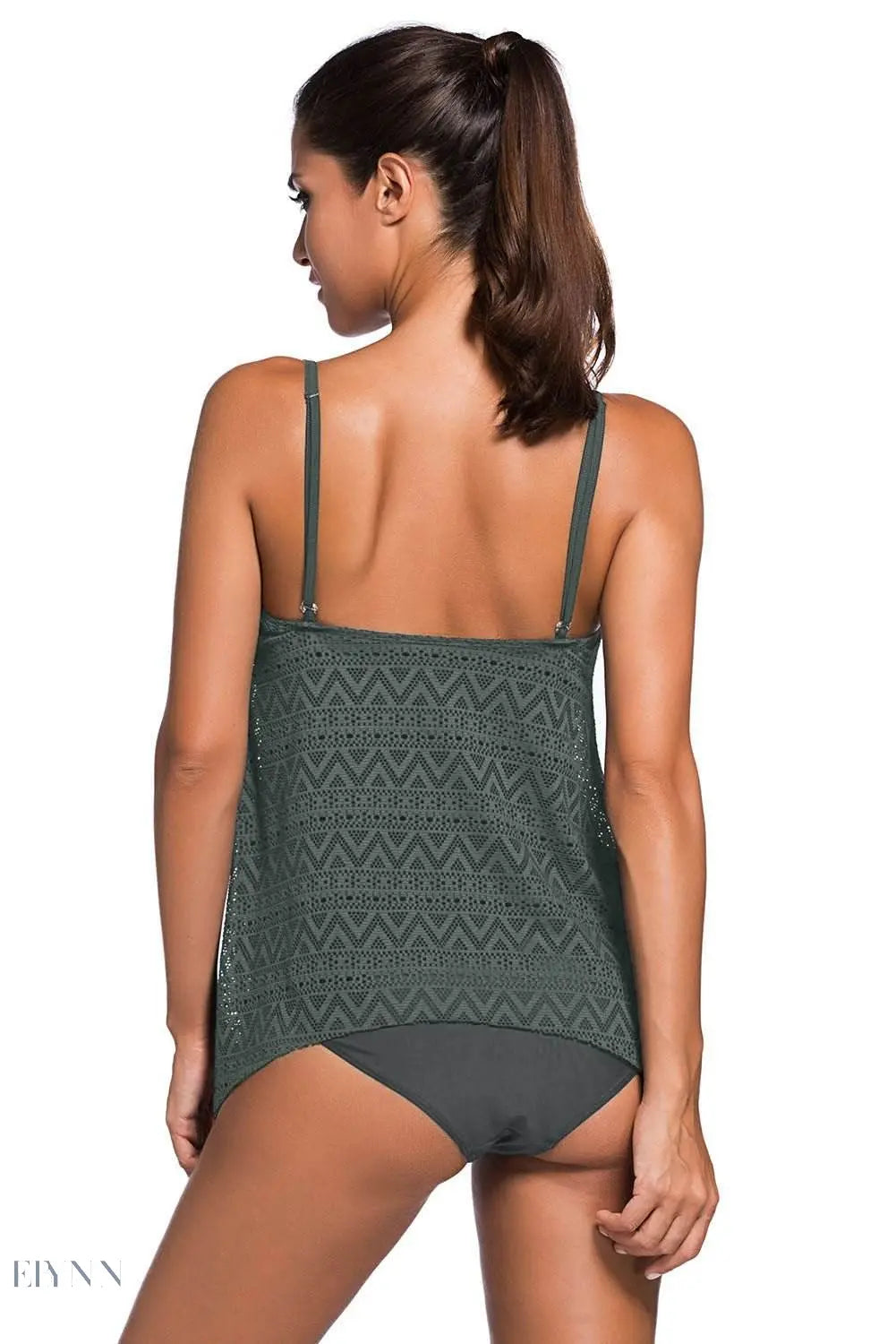 Full Size Spaghetti Strap Scoop Neck Tankini Set - EBYNN