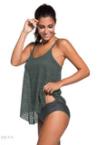 Full Size Spaghetti Strap Scoop Neck Tankini Set - EBYNN