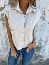 Plus Size Sleeveless Shirt - Textured Button-Front Design - EBYNN