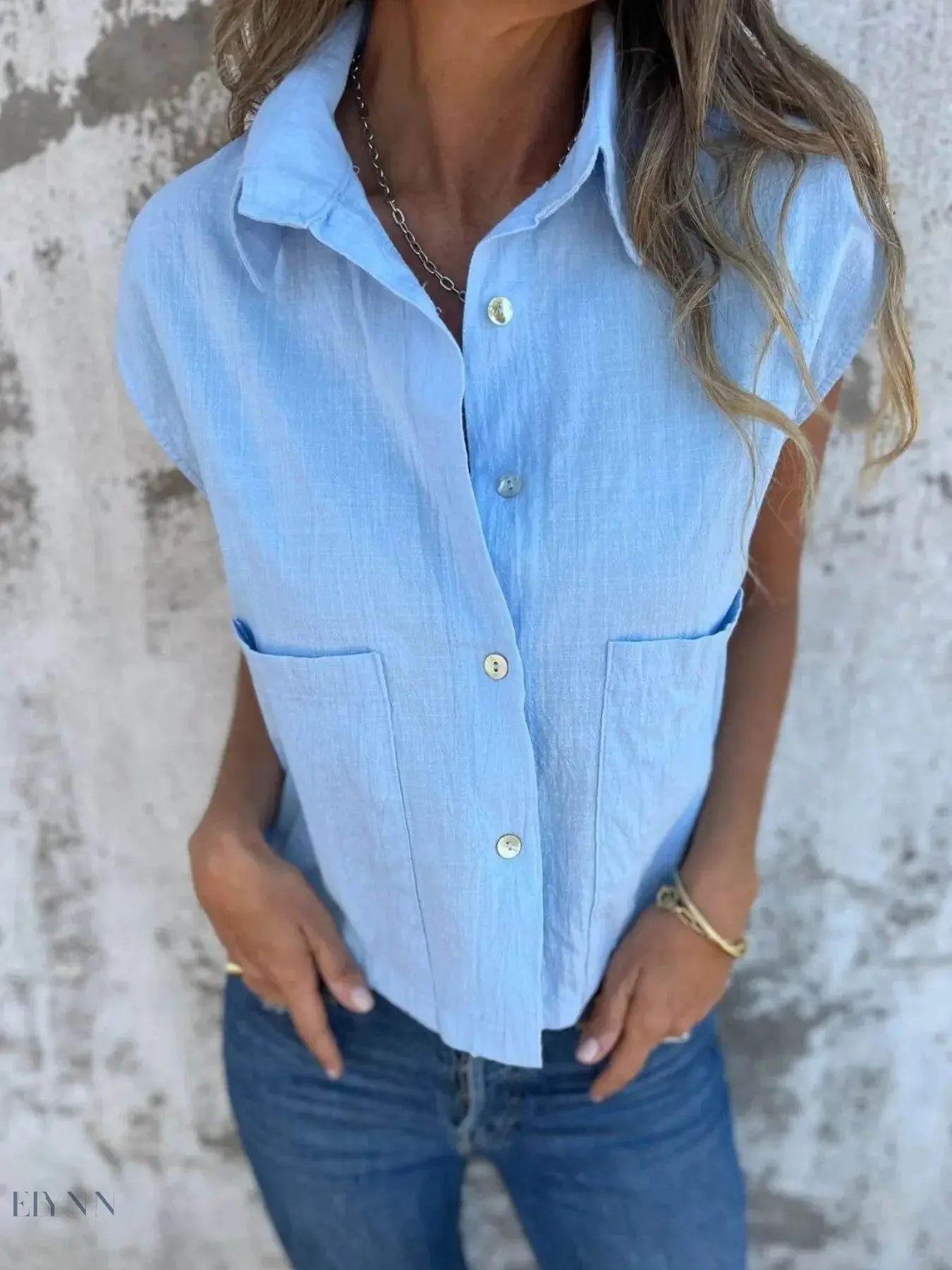 Plus Size Sleeveless Shirt - Textured Button-Front Design - EBYNN