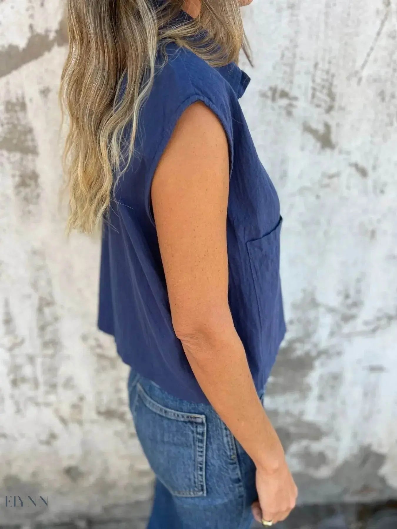 Plus Size Sleeveless Shirt - Textured Button-Front Design - EBYNN