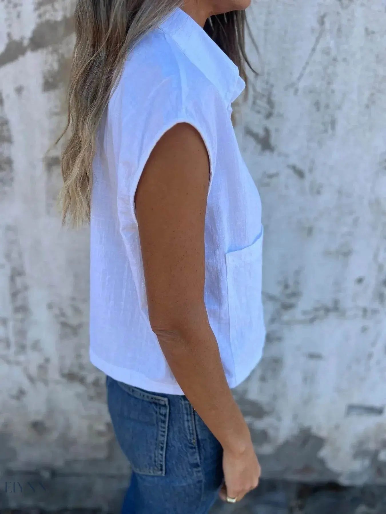 Plus Size Sleeveless Shirt - Textured Button-Front Design - EBYNN