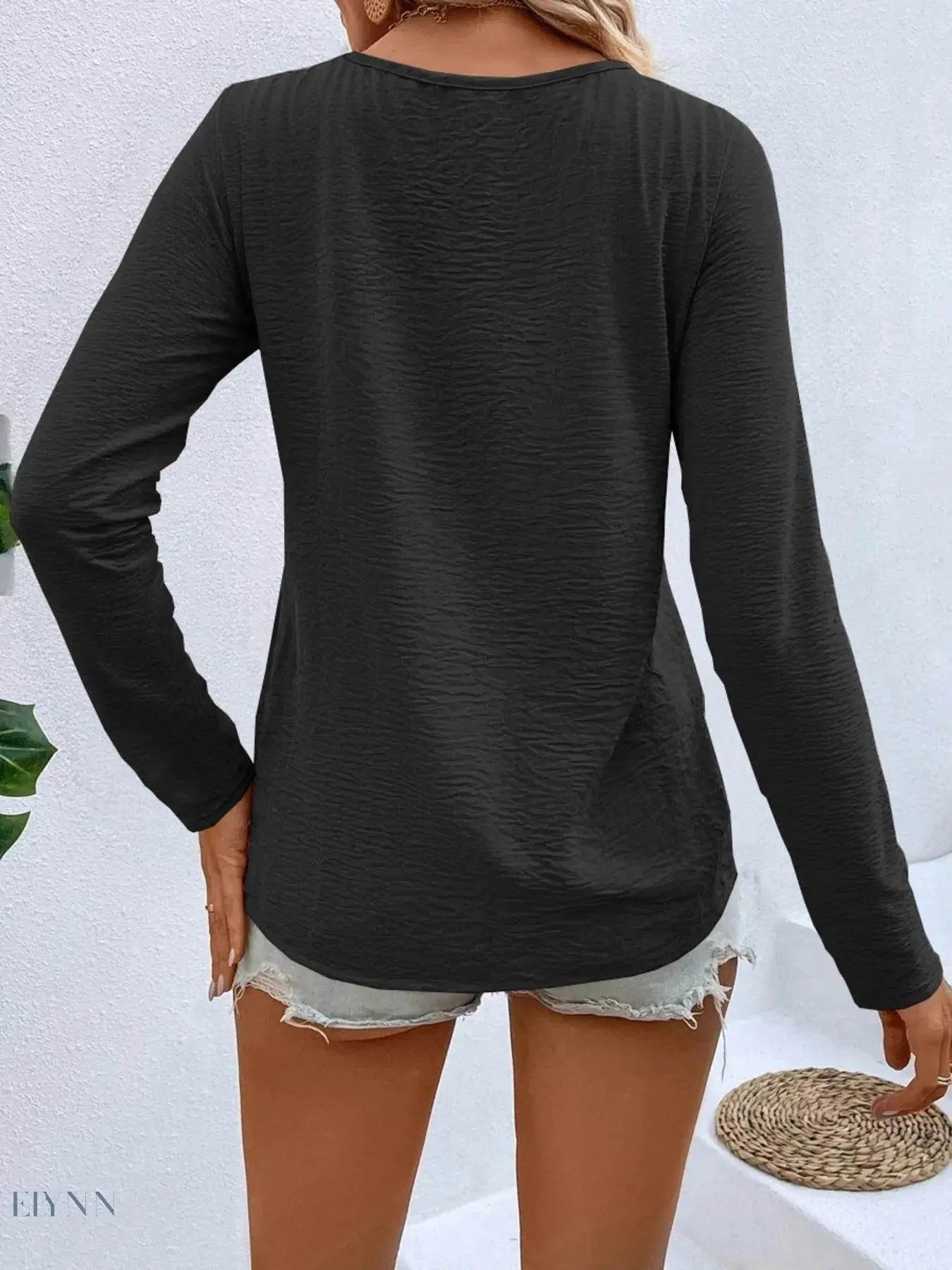 Plus Size Long Sleeve T-Shirt with V-Neck for Every Body - EBYNN