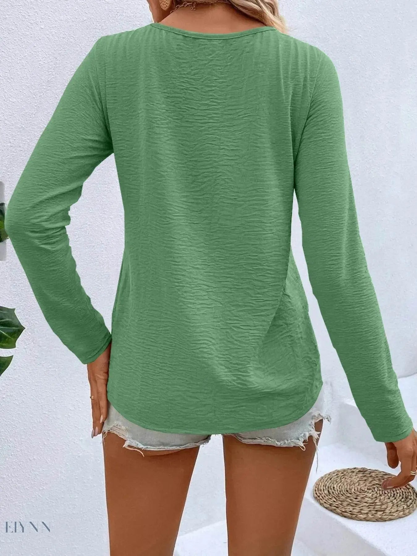 Plus Size Long Sleeve T-Shirt with V-Neck for Every Body - EBYNN