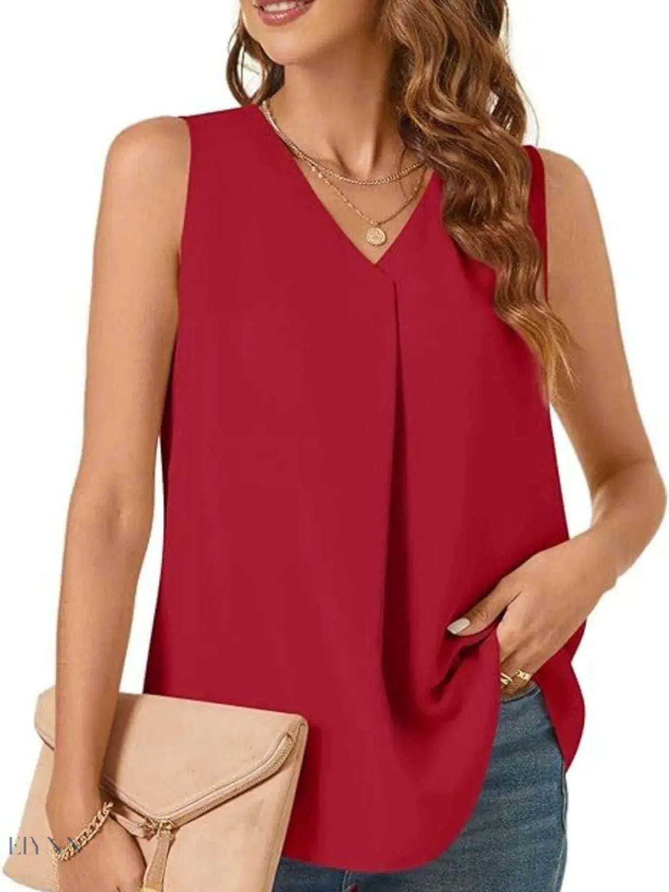 Plus Size V-Neck Tank Top - Stylish Sleeveless Fashion for Every Body - EBYNN