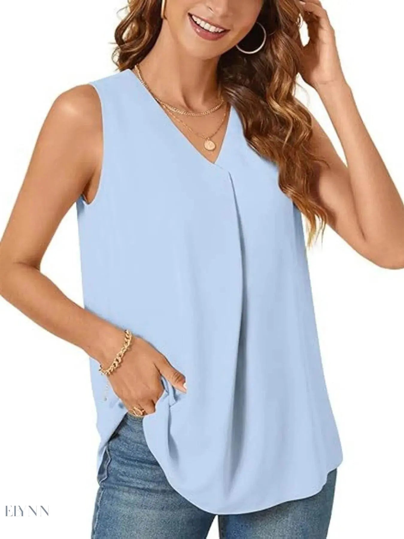 Plus Size V-Neck Tank Top - Stylish Sleeveless Fashion for Every Body - EBYNN