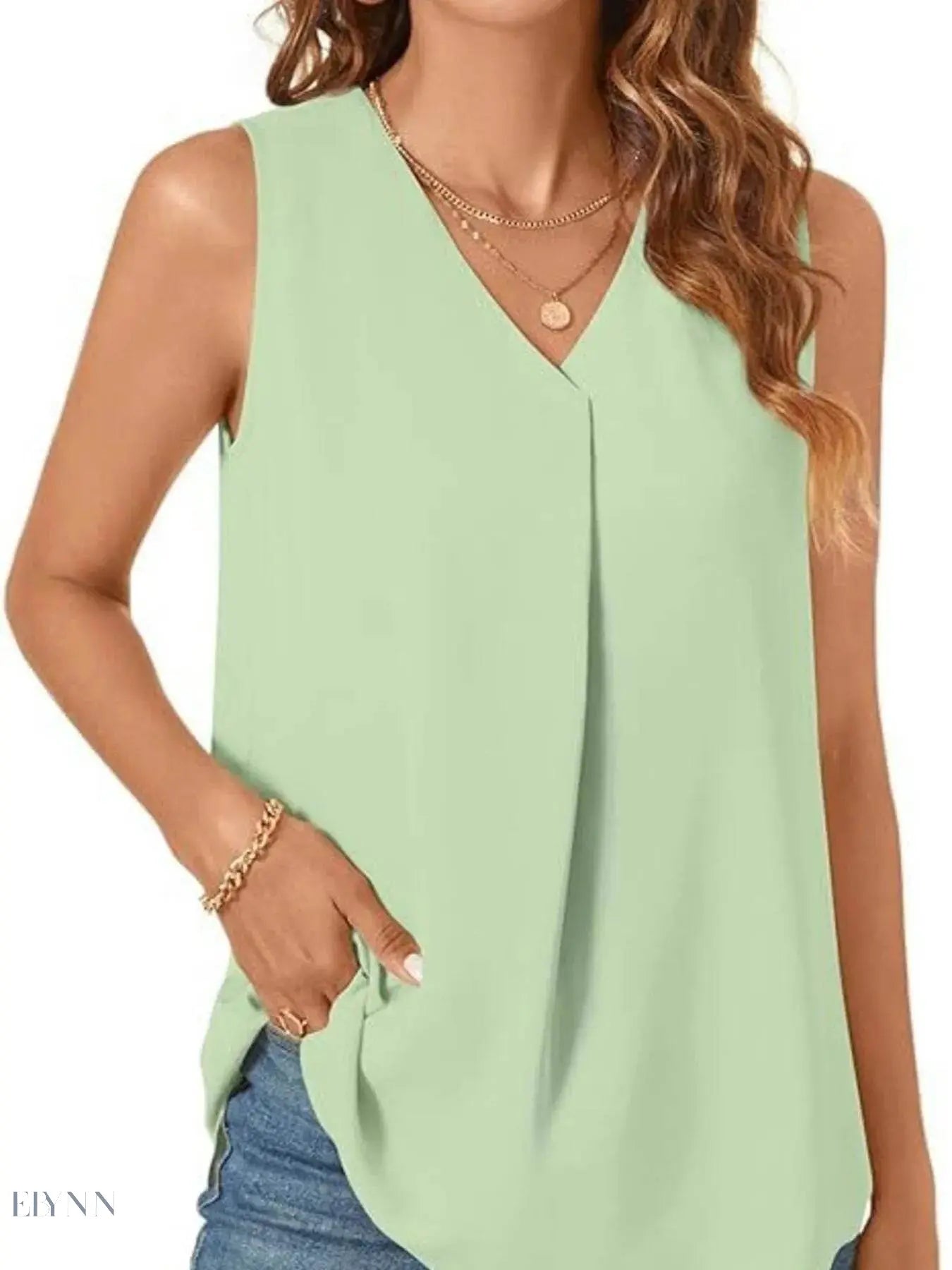 Plus Size V-Neck Tank Top - Stylish Sleeveless Fashion for Every Body - EBYNN
