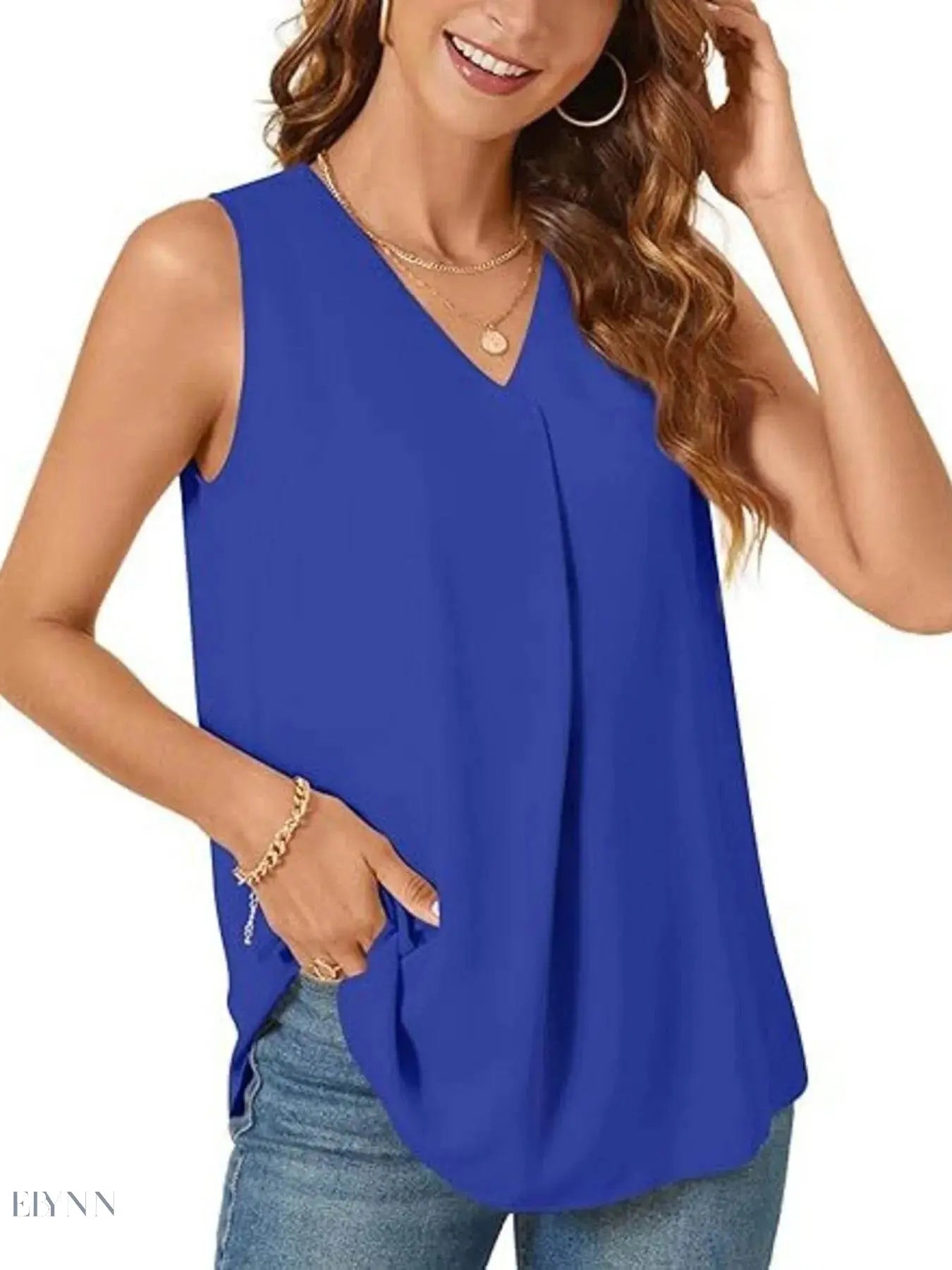 Plus Size V-Neck Tank Top - Stylish Sleeveless Fashion for Every Body - EBYNN