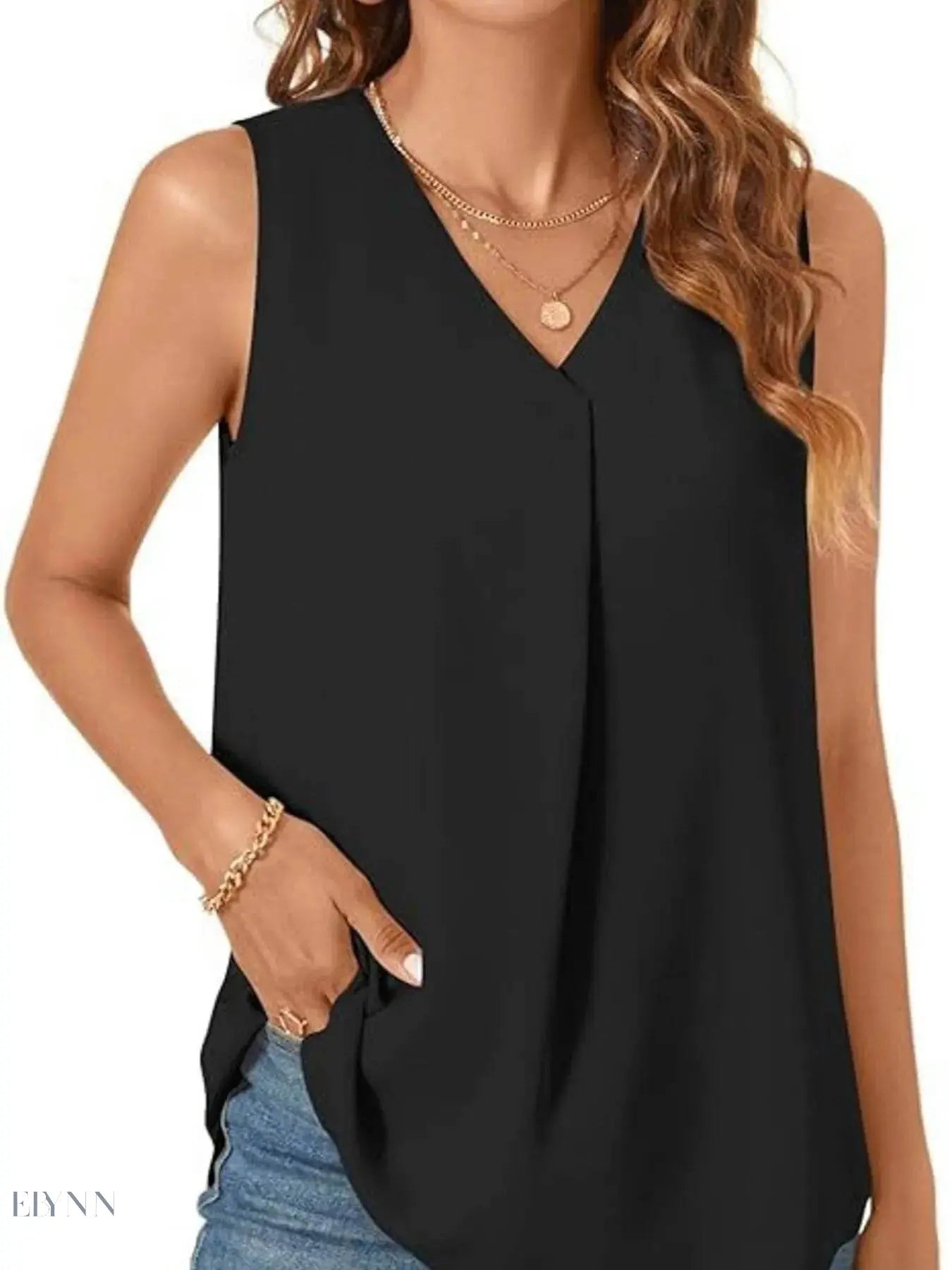 Plus Size V-Neck Tank Top - Stylish Sleeveless Fashion for Every Body - EBYNN