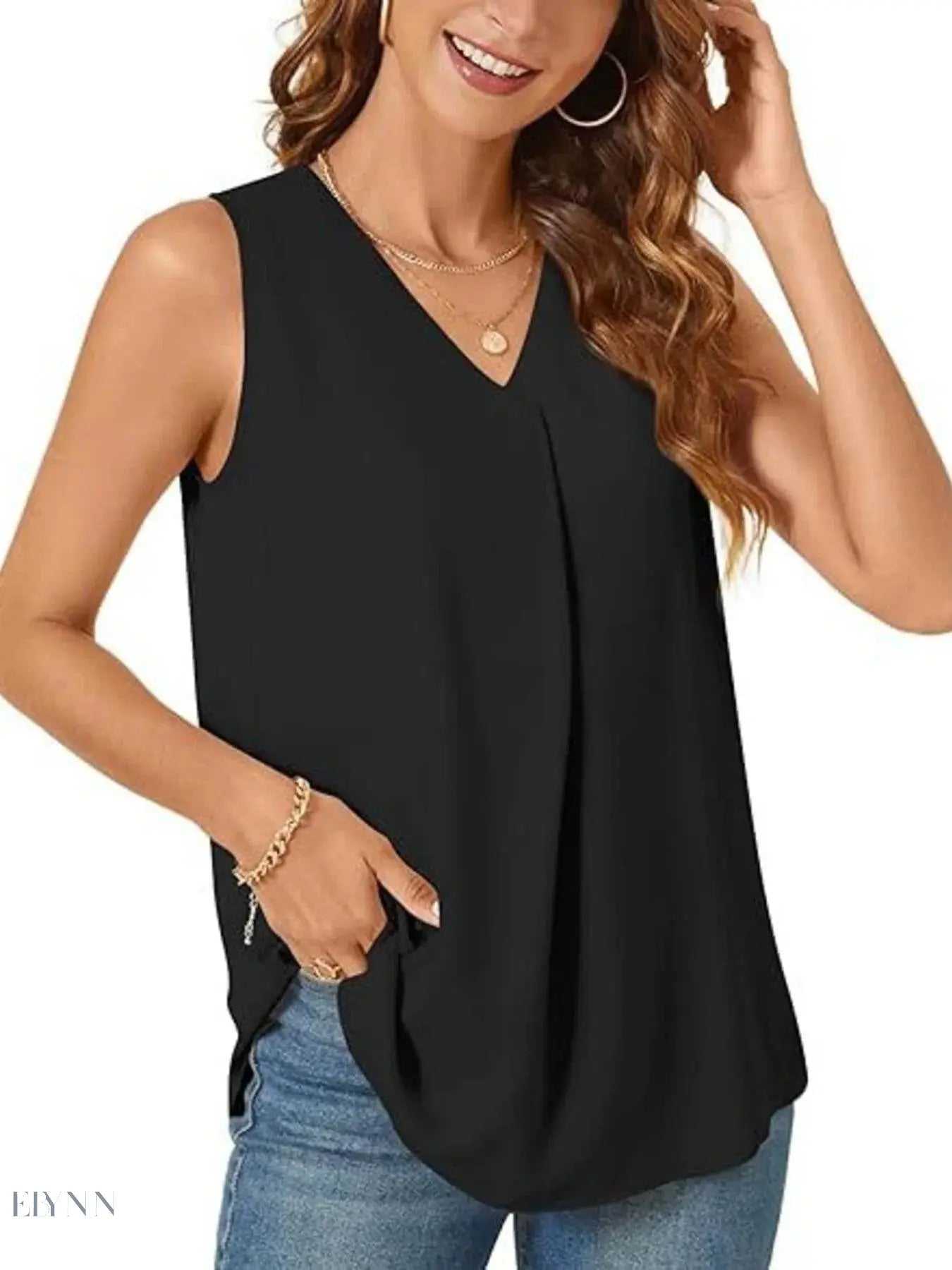 Plus Size V-Neck Tank Top - Stylish Sleeveless Fashion for Every Body - EBYNN