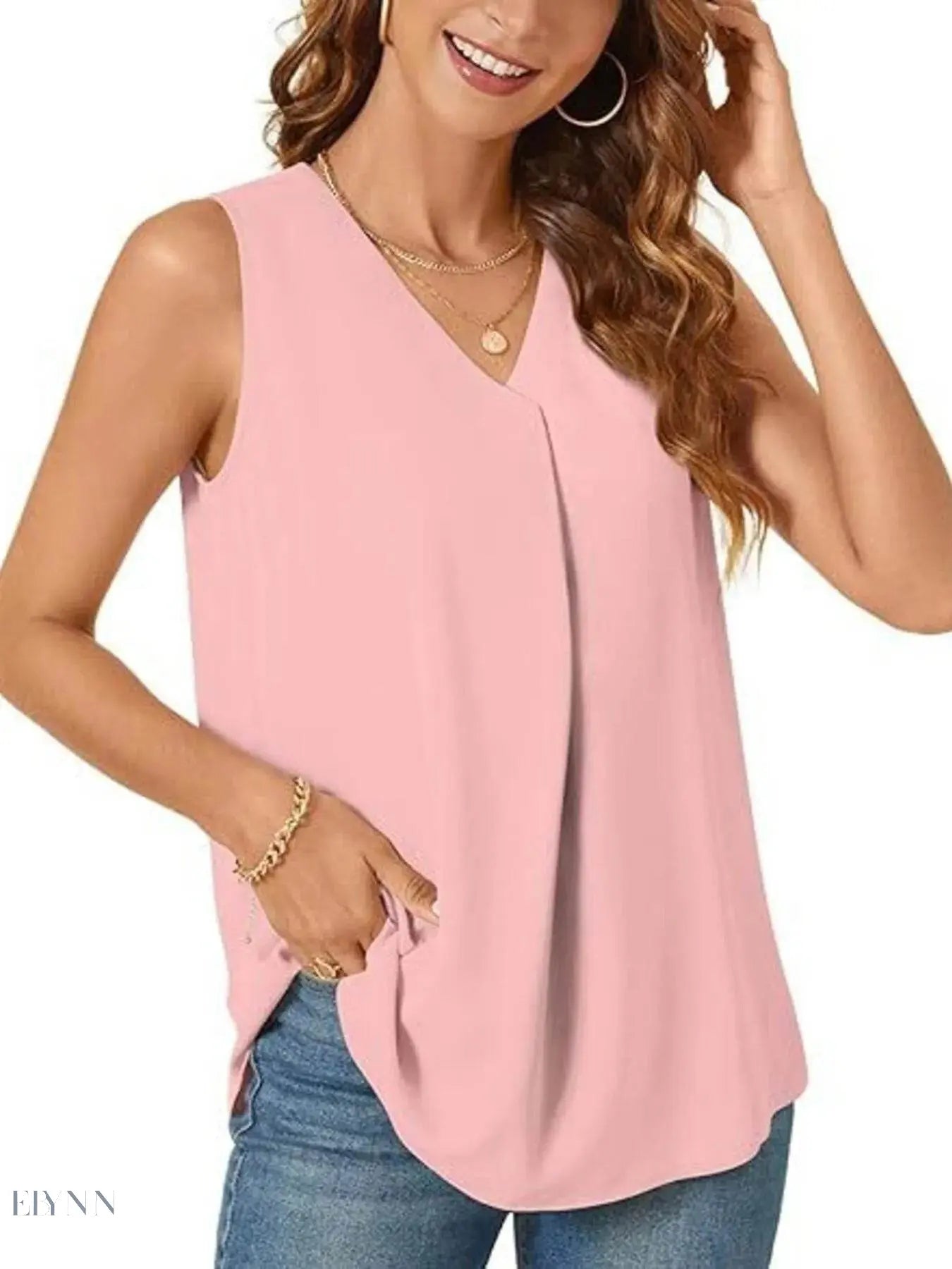 Plus Size V-Neck Tank Top - Stylish Sleeveless Fashion for Every Body - EBYNN