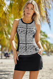Geometric Print Color Block Swim Top and Skirt Set - EBYNN