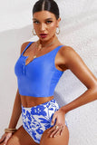 Half Snap Square Neck Tankini Set - EBYNN