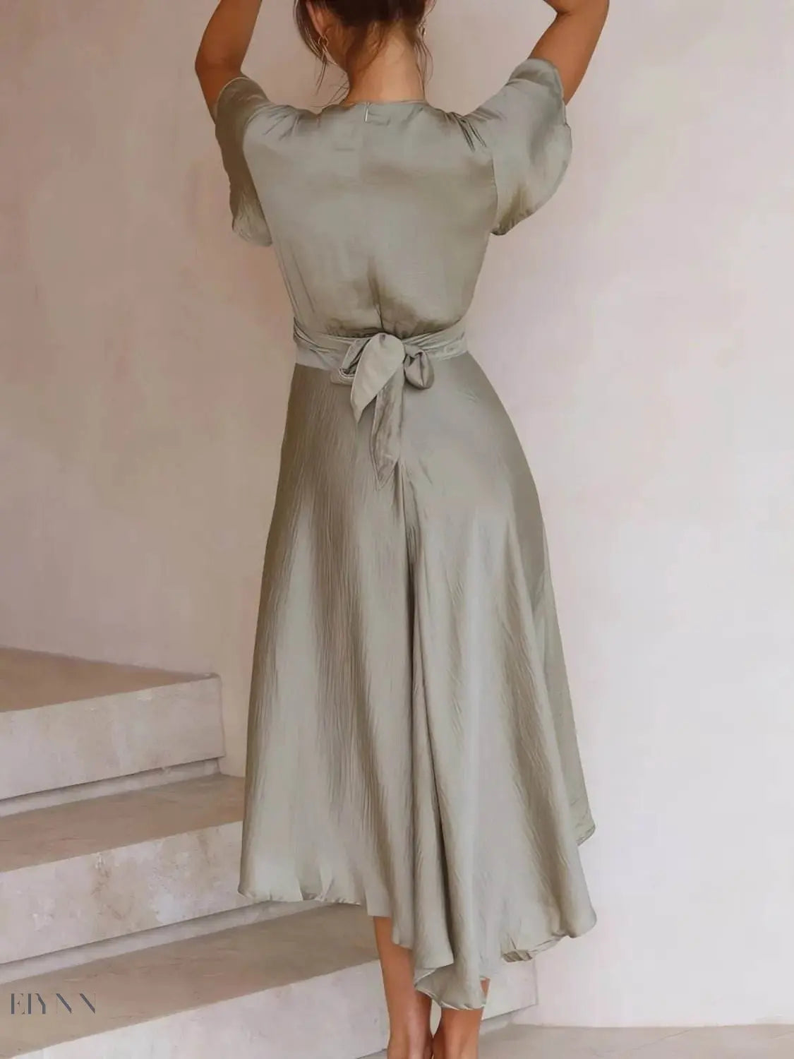 High-Low Plunge Flutter Sleeve Dress - EBYNN