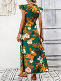 High-Low Printed Cap Sleeve Maxi Dress - EBYNN