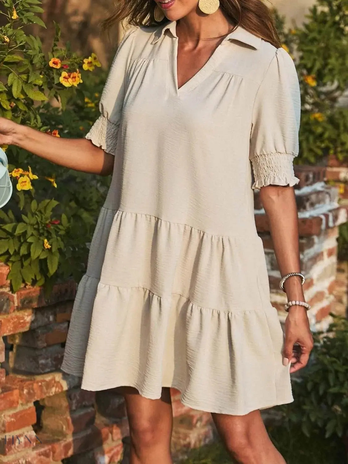 Johnny Collar Short Sleeve Mini Dress - EBYNN