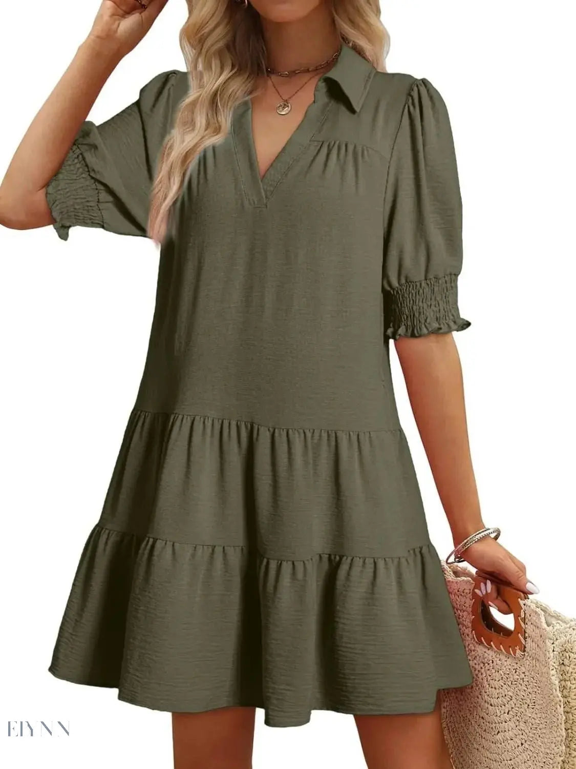 Johnny Collar Short Sleeve Mini Dress - EBYNN