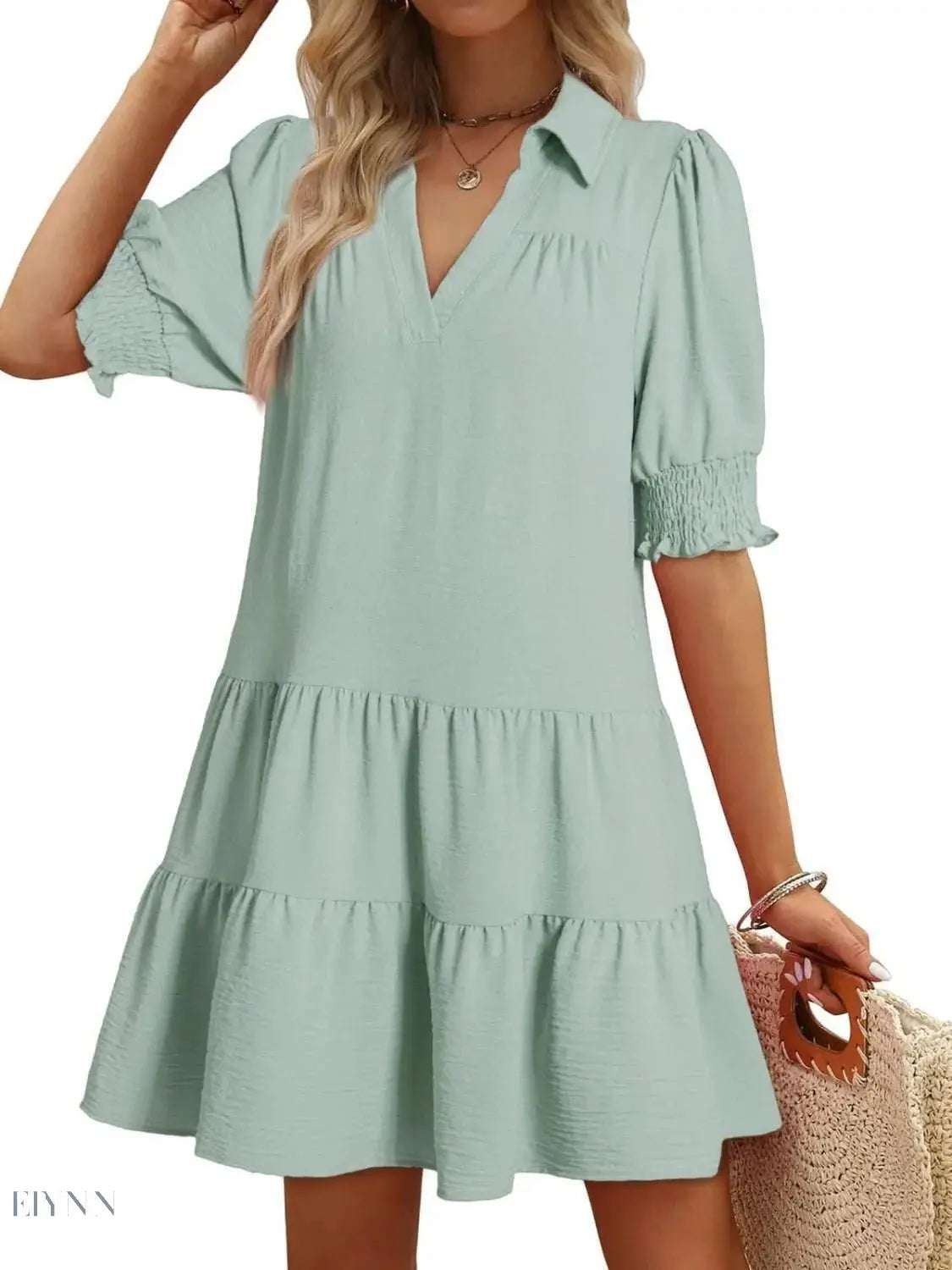 Johnny Collar Short Sleeve Mini Dress - EBYNN