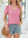 Lace Detail T-Shirt with Short Sleeves for Effortless Style - EBYNN