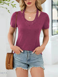 Lace Detail T-Shirt with Short Sleeves for Effortless Style - EBYNN