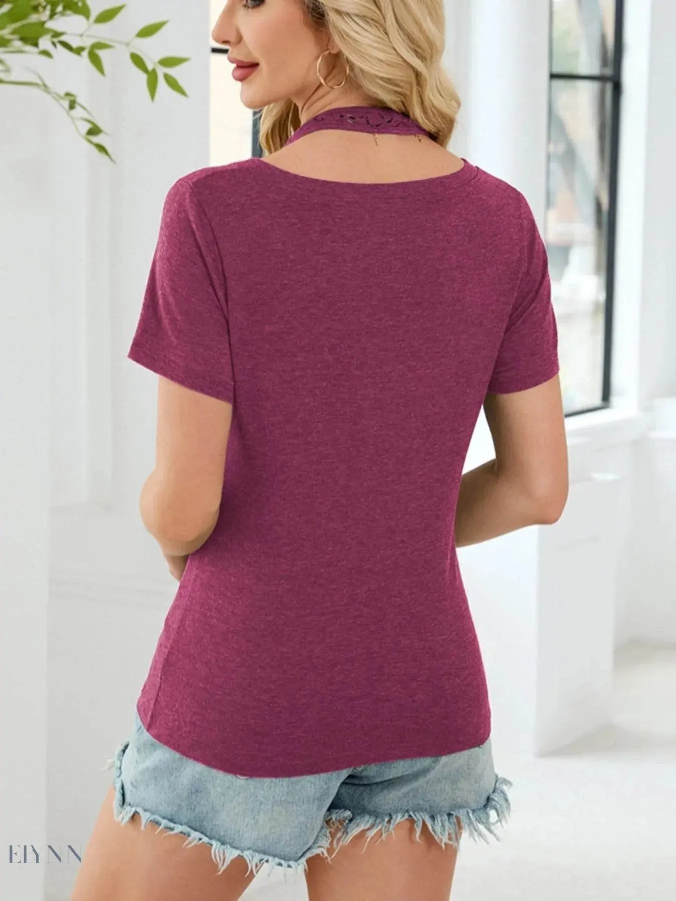 Lace Detail T-Shirt with Short Sleeves for Effortless Style - EBYNN