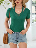 Lace Detail T-Shirt with Short Sleeves for Effortless Style - EBYNN