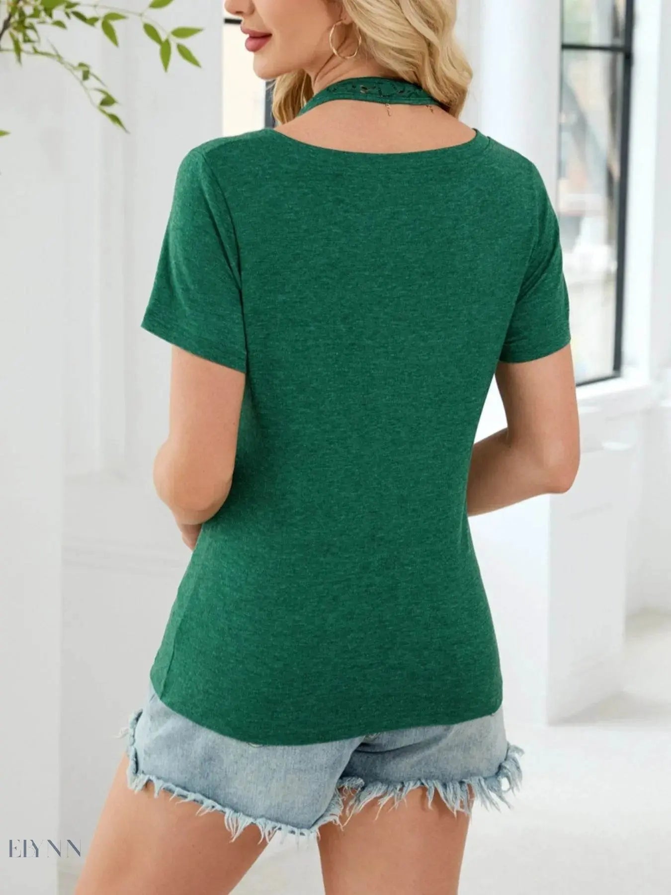 Lace Detail T-Shirt with Short Sleeves for Effortless Style - EBYNN