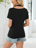 Lace Detail T-Shirt with Short Sleeves for Effortless Style - EBYNN