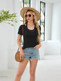 Lace Detail T-Shirt with Short Sleeves for Effortless Style - EBYNN