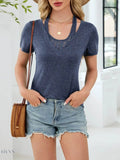 Lace Detail T-Shirt with Short Sleeves for Effortless Style - EBYNN