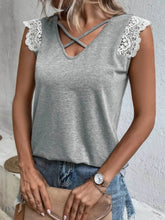 Lace Trim V-Neck Tank Top with Cross-Front Design - EBYNN