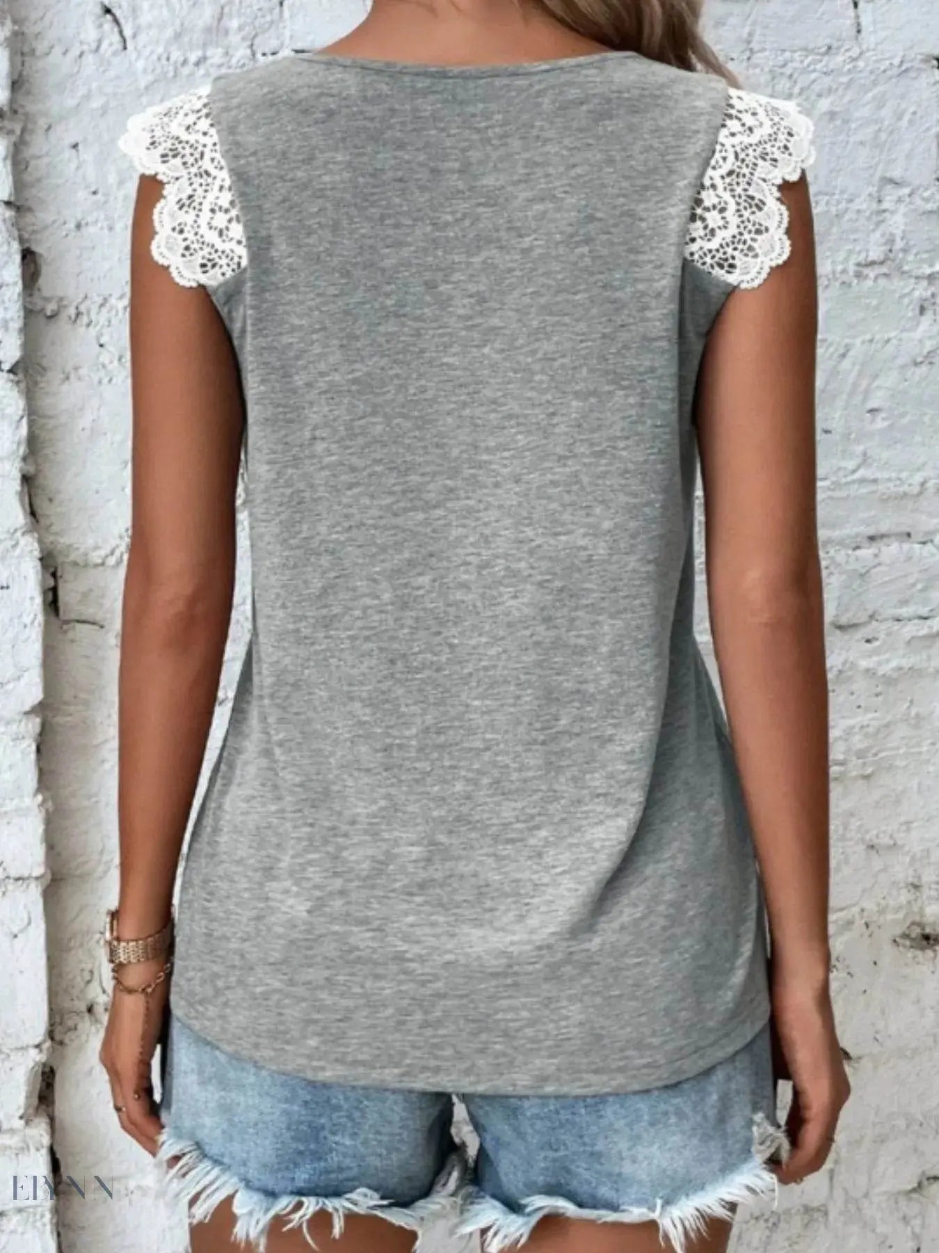 Lace Trim V-Neck Tank Top with Cross-Front Design - EBYNN