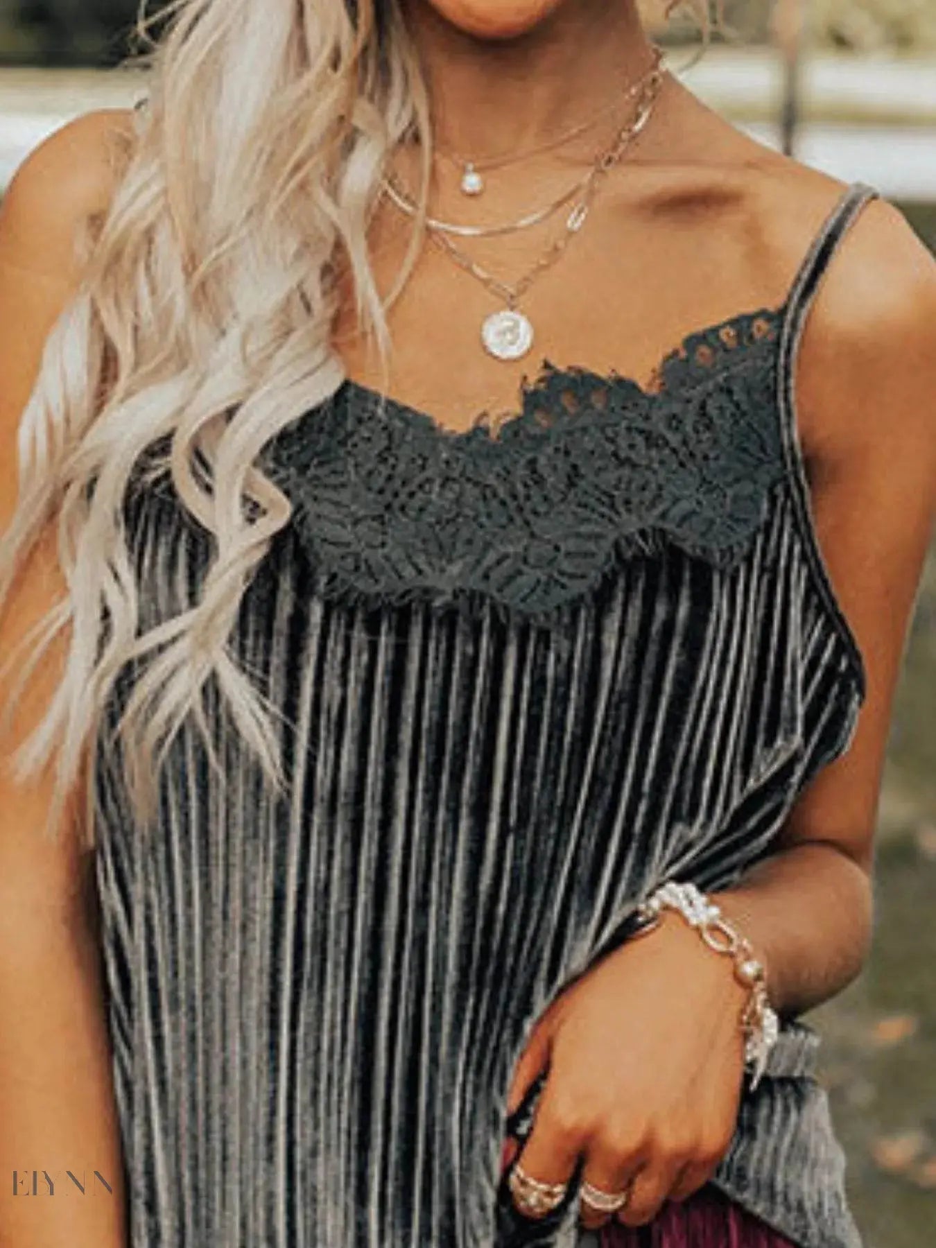 Lace Trim Cami Top with Pleated Design for Effortless Style - EBYNN