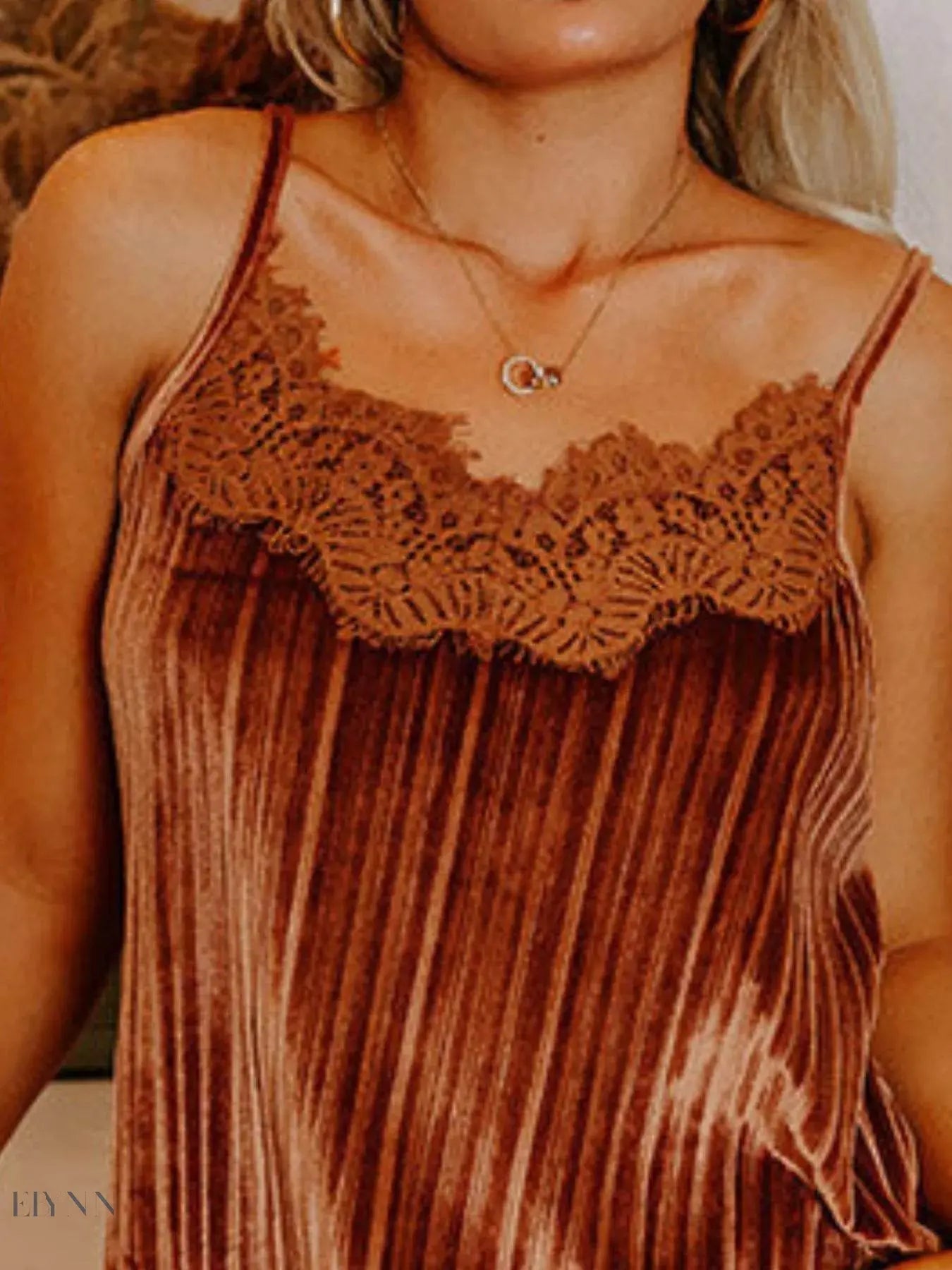 Lace Trim Cami Top with Pleated Design for Effortless Style - EBYNN