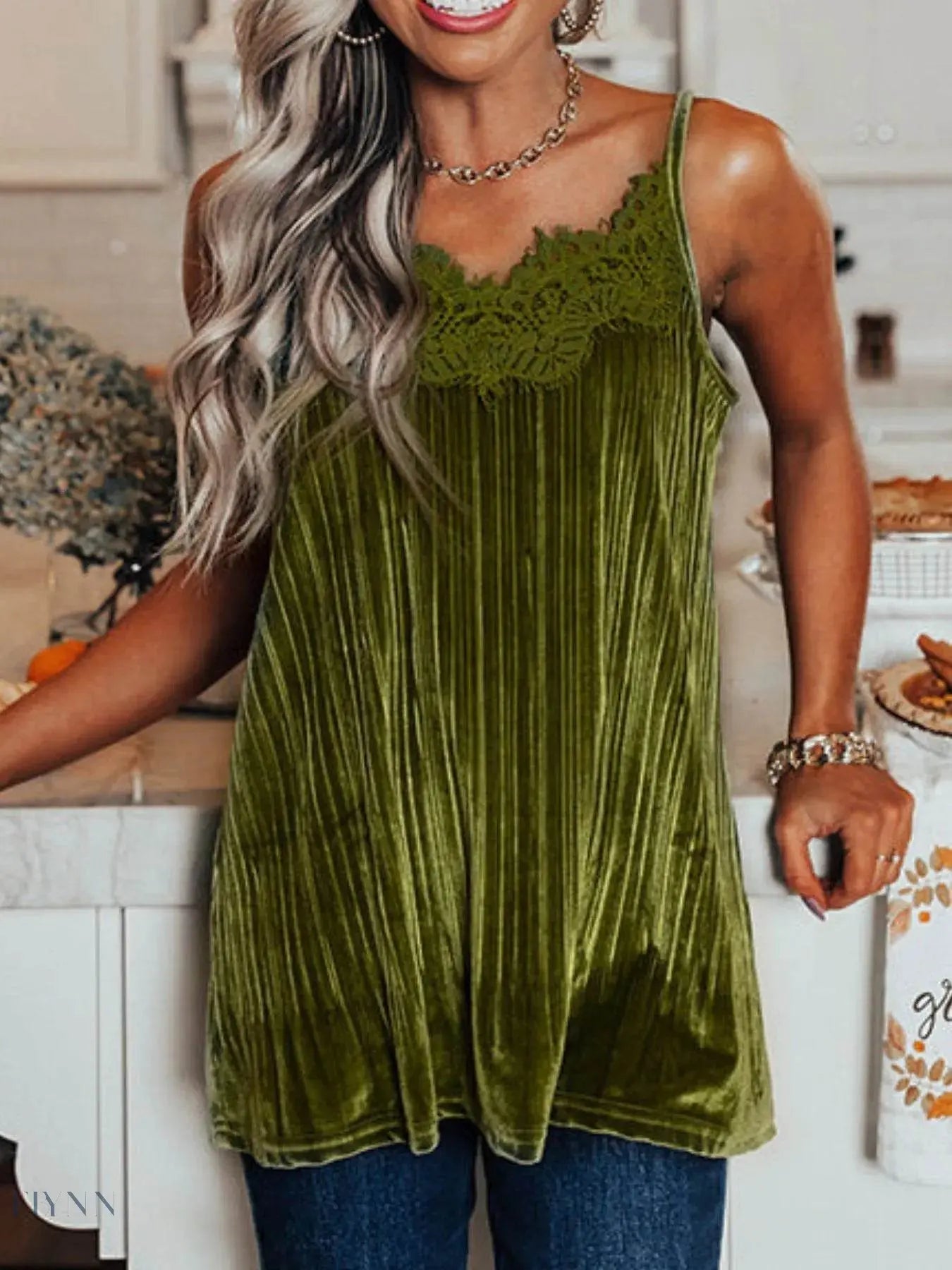 Lace Trim Cami Top with Pleated Design for Effortless Style - EBYNN