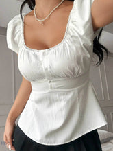 Lace Trim Puff Sleeve Top with Square Neck Design - EBYNN