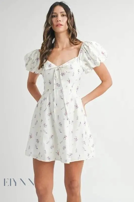 MABLE Floral Print Puff Sleeve Mini Dress - EBYNN