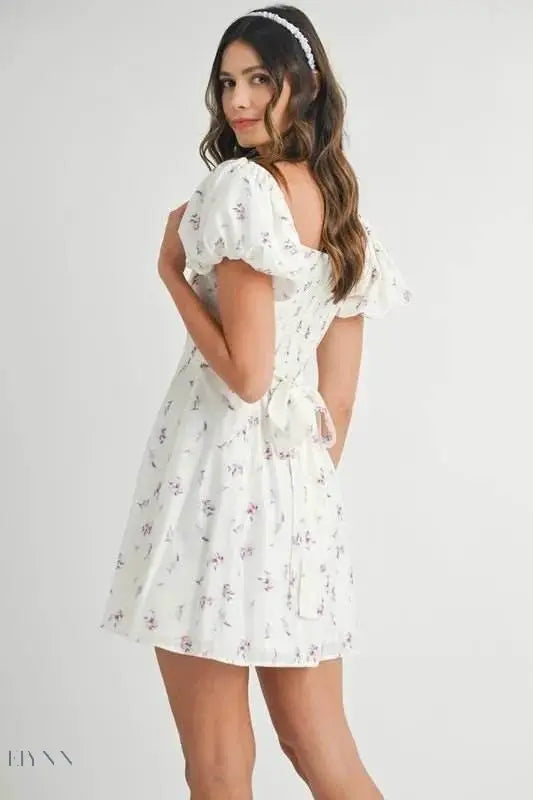 MABLE Floral Print Puff Sleeve Mini Dress - EBYNN